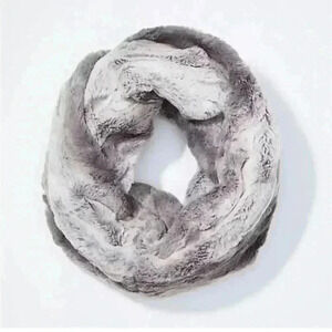 Loft faux fur, minky infinity, gray and white wrap scarf